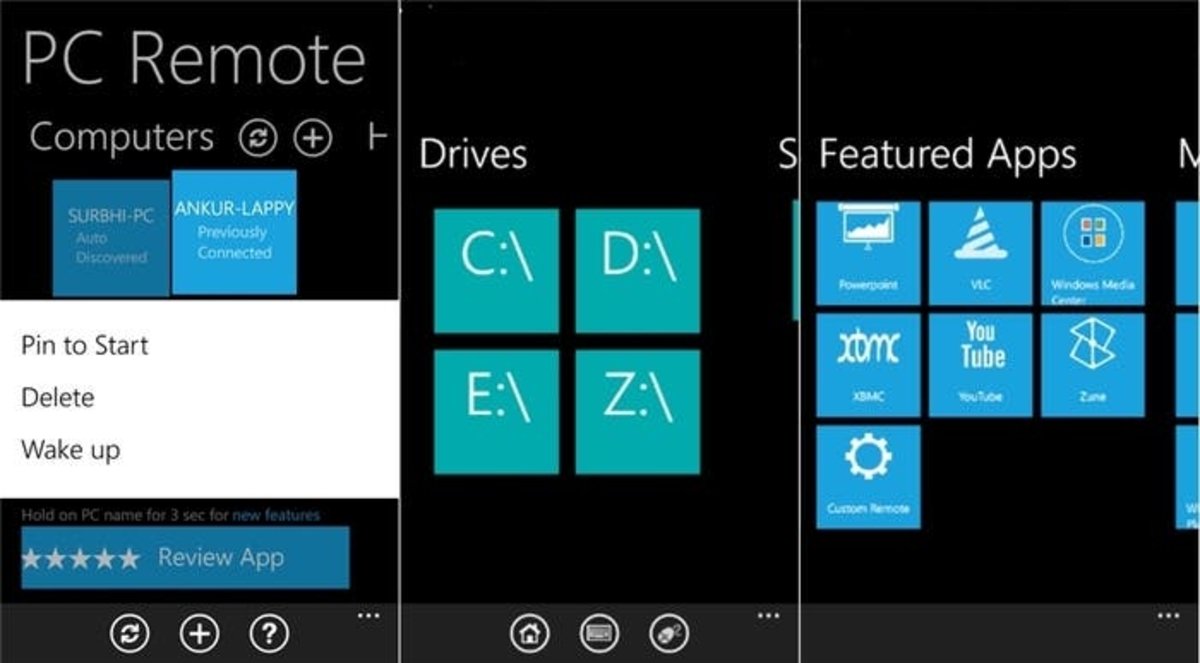 Aplicación PC Remote en Windows Phone