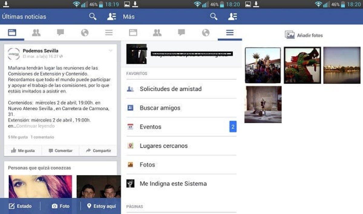 Interfaz Facebook 9.0